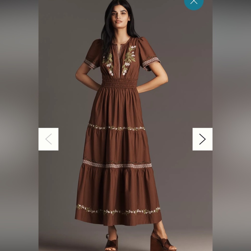 Anthropologie The Somerset Embroidered Maxi Dress SP Root Beer NWT
